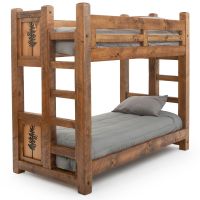 Sawmill Rough Sawn Timber Rustic Panel Bunk Bed - Antique Barnwood Finish - Pine Panels - Tree Panel Motif
