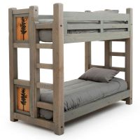Sawmill Rough Sawn Timber Rustic Panel Bunk Bed - Weathered Gray Finish - Pine Panels - Tree Panel Motif