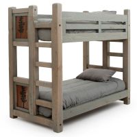 Sawmill Rough Sawn Timber Rustic Panel Bunk Bed - Weathered Gray Finish - Walnut Panels - Tree Panel Motif