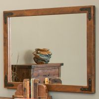 Timber Haven Rough Sawn Mirror - Antique Barnwood Finish - Corner Metal Accents