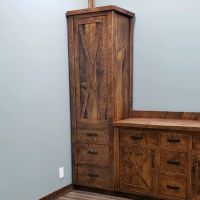 Sawmill Barn Door Linen Closet with drawers in Antique Barnwood