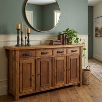 Barn Wood Sideboard: Some lifestyle images are created with AI for visualization purposes. Crafted from natural solid wood, each piece is unique and will vary.