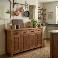 Barn Wood Sideboard: Some lifestyle images are created with AI for visualization purposes. Crafted from natural solid wood, each piece is unique and will vary.