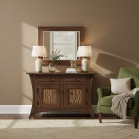 Rustic Bark Sideboard: Some lifestyle images are created with AI for visualization purposes. Crafted from natural solid wood, each piece is unique and will vary.