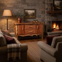 Rustic Redwood Sideboard: Some lifestyle images are created with AI for visualization purposes. Crafted from natural solid wood, each piece is unique and will vary.