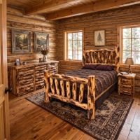 Aspen Log Bed: Some lifestyle images are created with AI for visualization purposes. Crafted from natural solid wood, each piece is unique and will vary.
