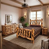 Aspen Log Bed: Some lifestyle images are created with AI for visualization purposes. Crafted from natural solid wood, each piece is unique and will vary.