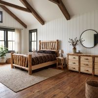 Aspen Log Bed: Some lifestyle images are created with AI for visualization purposes. Crafted from natural solid wood, each piece is unique and will vary.