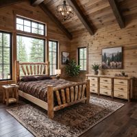 Aspen Log Bed: Some lifestyle images are created with AI for visualization purposes. Crafted from natural solid wood, each piece is unique and will vary.