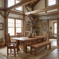 Barn Wood Dining Set: Some lifestyle images are created with AI for visualization purposes. Crafted from natural solid wood, each piece is unique and will vary.