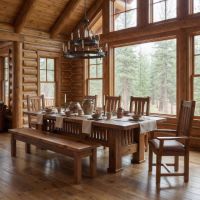 Barn Wood Dining Set: Some lifestyle images are created with AI for visualization purposes. Crafted from natural solid wood, each piece is unique and will vary.