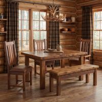 Rustic Dining Room Set: Some lifestyle images are created with AI for visualization purposes. Crafted from natural solid wood, each piece is unique and will vary.
