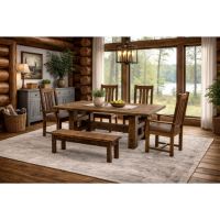 Rustic Dining Table: Some lifestyle images are created with AI for visualization purposes. Crafted from natural solid wood, each piece is unique and will vary.
