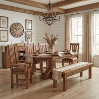 Extendable Octagon Dining Table Set: Some lifestyle images are created with AI for visualization purposes. Crafted from natural solid wood, each piece is unique and will vary.