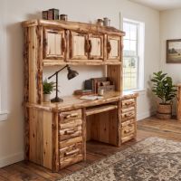 Aspen Desk & Hutch: Some lifestyle images are created with AI for visualization purposes. Crafted from natural solid wood, each piece is unique and will vary.