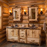 Log Medicine Cabinet: Some lifestyle images are created with AI for visualization purposes. Crafted from natural solid wood, each piece is unique and will vary.