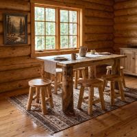 Log Dining Stool: Some lifestyle images are created with AI for visualization purposes. Crafted from natural solid wood, each piece is unique and will vary.
