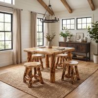 Log Dining Stool: Some lifestyle images are created with AI for visualization purposes. Crafted from natural solid wood, each piece is unique and will vary.