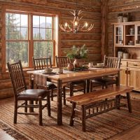 Rustic Hickory Dining Table: Some lifestyle images are created with AI for visualization purposes. Crafted from natural solid wood, each piece is unique and will vary.