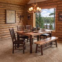 Rustic Hickory Dining Table: Some lifestyle images are created with AI for visualization purposes. Crafted from natural solid wood, each piece is unique and will vary.