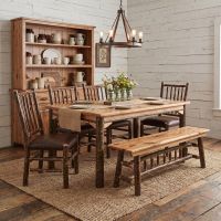 Rustic Hickory Dining Table: Some lifestyle images are created with AI for visualization purposes. Crafted from natural solid wood, each piece is unique and will vary.