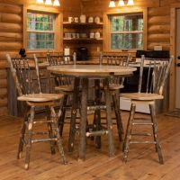 Hickory Log Pub Table & Barstools: Some lifestyle images are created with AI for visualization purposes. Crafted from natural solid wood, each piece is unique and will vary.