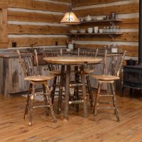 Hickory Log Pub Table & Barstools: Some lifestyle images are created with AI for visualization purposes. Crafted from natural solid wood, each piece is unique and will vary.
