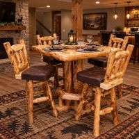 Natural Wood Pub Tables: Some lifestyle images are created with AI for visualization purposes. Crafted from natural solid wood, each piece is unique and will vary.
