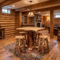Natural Wood Pub Tables: Some lifestyle images are created with AI for visualization purposes. Crafted from natural solid wood, each piece is unique and will vary.