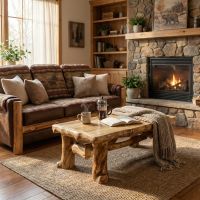 Rustic Coffee Table: Some lifestyle images are created with AI for visualization purposes. Crafted from natural solid wood, each piece is unique and will vary.
