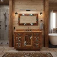 Real Wood Vanity: Some lifestyle images are created with AI for visualization purposes. Crafted from natural solid wood, each piece is unique and will vary.