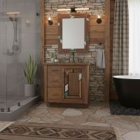 Barnwood Vanity: Some lifestyle images are created with AI for visualization purposes. Crafted from natural solid wood, each piece is unique and will vary.