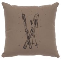 Skis Decor Pillow - Taupe Cotton