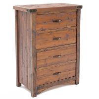 Sawmill 4 Drawer Rough Sawn Chest--Antique Barn wood finish, Corner metal accents