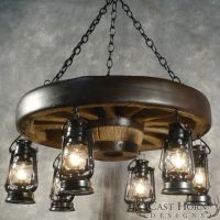 Small Faux Wagon Wheel Chandelier with Lanterns