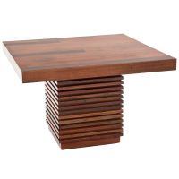 Soft Modern Gathering Table shown with Smooth Reclaimed Wood Top & Natural Stacked Wood Base and no accents