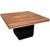 Soft Modern Gathering Table shown with Golden Walnut Top & Ebony Stacked Wood Base and Ebony Mahogany accents