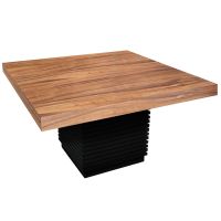 Soft Modern Gathering Table shown with Golden Walnut Top & Ebony Stacked Wood Base and no accents