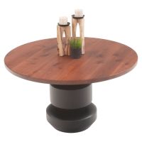 Solstice Round Dining Table - Flat Edge Black Walnut Tabletop - Natural Clear Tabletop Finish - Ebony Base Finish