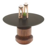 CUSTOM FINISH - Solstice Round Dining Table - Flat Edge Black Walnut Tabletop - CUSTOM Ebony Tabletop Finish - Espresso Base Finish