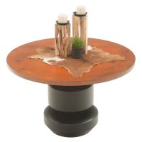 Solstice Round Hammered Copper Dining Table - Ebony Base