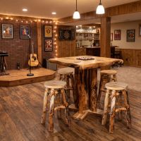 Natural Wood Bar Stools: Some lifestyle images are created with AI for visualization purposes. Crafted from natural solid wood, each piece is unique and will vary.