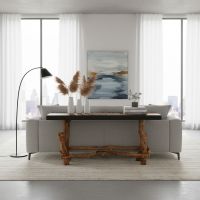 Modern Sofa Table: Some lifestyle images are created with AI for visualization purposes. Crafted from natural solid wood, each piece is unique and will vary.