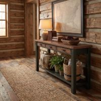 Rustic Sofa Table: Some lifestyle images are created with AI for visualization purposes. Crafted from natural solid wood, each piece is unique and will vary.