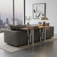Contemporary Sofa Table: Some lifestyle images are created with AI for visualization purposes. Crafted from natural solid wood, each piece is unique and will vary.