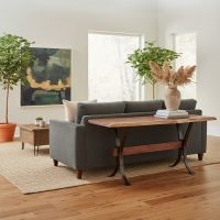 Walnut Sofa Table: Some lifestyle images are created with AI for visualization purposes. Crafted from natural solid wood, each piece is unique and will vary.