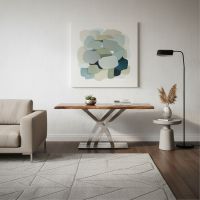 Contemporary Sofa Table: Some lifestyle images are created with AI for visualization purposes. Crafted from natural solid wood, each piece is unique and will vary.