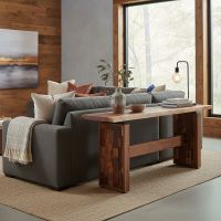 Rustic Modern Sofa Table: Some lifestyle images are created with AI for visualization purposes. Crafted from natural solid wood, each piece is unique and will vary.