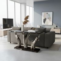 Rustic Modern Sofa Table: Some lifestyle images are created with AI for visualization purposes. Crafted from natural solid wood, each piece is unique and will vary.