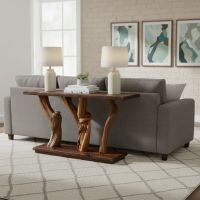 Rustic Sofa Table: Some lifestyle images are created with AI for visualization purposes. Crafted from natural solid wood, each piece is unique and will vary.